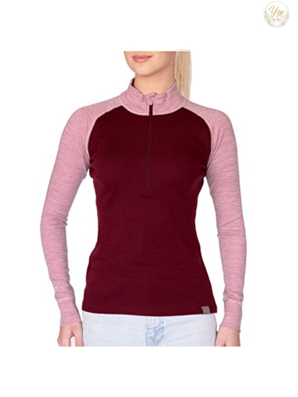 Women's Merino Wool Half Zip Thermal Top - Midweight Base Layer